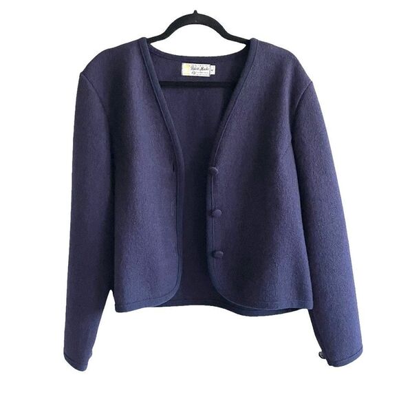 ROBERT MACKIE OF SCOTLAND Wool Button Front Cardigan Sweater Jacket Navy Blue M - Picture 2 of 9